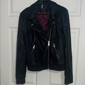 Free People Black vegan Leather Jacket with Gold Accents